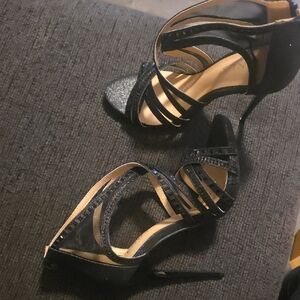 VENUS Glittery Black Strappy Heels